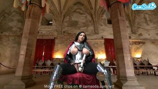 Ashlyn Peaks v noži obrněné cosplay s kouzelnou hůlkou