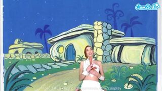 Roztomilý dospívající wilma flintstone v cosplay masturbace a sání obrovský hrnec
