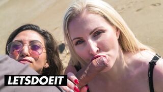 Frida Sante a Georgie Lyall sát horký a kurva na obří péro na pláži
